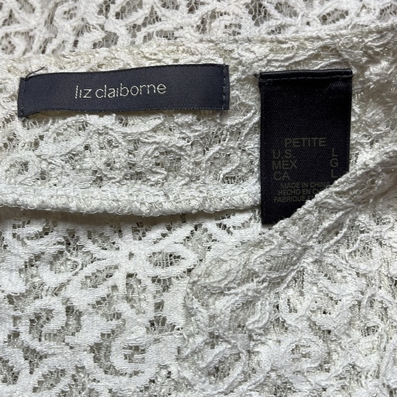 3 for $20 LIZ CLAIBORNE Stiff Floral Lace Long Sleeve Blouse Top V Neck Sheer L - Picture 10 of 14